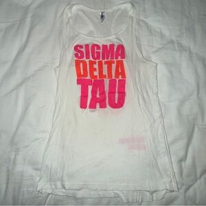 Sigma Delta Tau White Tank Top with Hot Pink Lettering – Recruitment Fall 2011